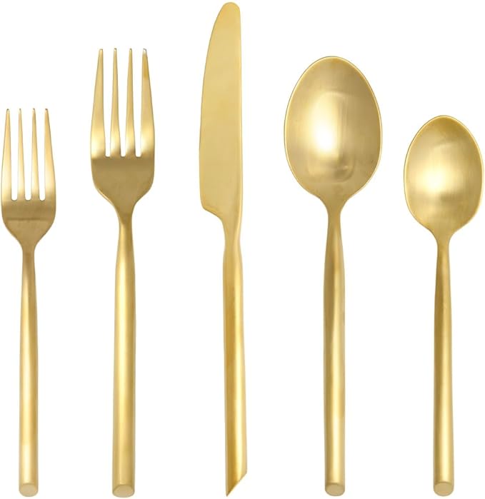 Fortessa Capri 18/10 Stainless Steel, 20 Piece Flatware Set (Service for 4), Brushed Gold