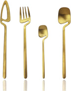 JASHII Hangable 24-Piece Silverware Set, Satin Finish Flatware Cutlery Set Service for 6, Knives/Forks/Spoons Included, Dishwasher Safe (Matte Gold)