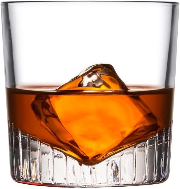 NUDE Whiskey Glasses Set of 4 – Caldera 9.25 oz Lead-Free Crystal Old Fashioned Rocks Glasses for Whisky, Scotch & Bourbon – V-Shape Motif Base, Dishwasher Safe Barware