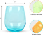 Acrylic Colored Wine Glasses Set of 6 BPA-Free Plastic, Tritan & acrylic Stemless wine glasses- Dishwasher Safe Unbreakable Glass for Indoor & Outdoor Plastic Glass for Wine & Water(Bright)