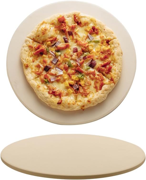 Pizza Stone for Oven and Grill, Heavy Duty Cordierite Baking Pan, Round Baking Stone for Bread, Cookie, 15 Inch