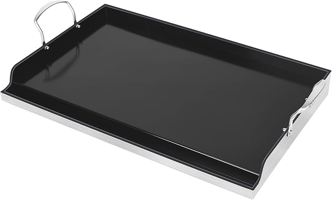 Utheer 25" x 16" Ceramic Nonstick Stainless Steel Griddle for Gas Grill, Charcoal, Large Stove Top Griddle, Non-Toxic, PFAS/PFOA/PTFE Free, Oven Up to 500°F, for BBQ, Camping & Kitchen, Black