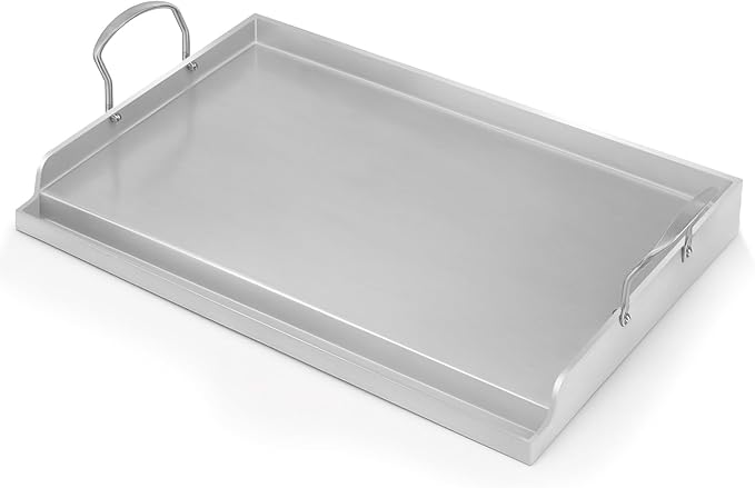 Utheer 25" x 16" Ceramic Nonstick Stainless Steel Griddle for Gas Grill, Charcoal, Oven, Large Stove Top Griddle, Non-Toxic, PFAS/PFOA/PTFE Free, Oven Up to 500°F, for BBQ, Camping & Kitchen, Sliver