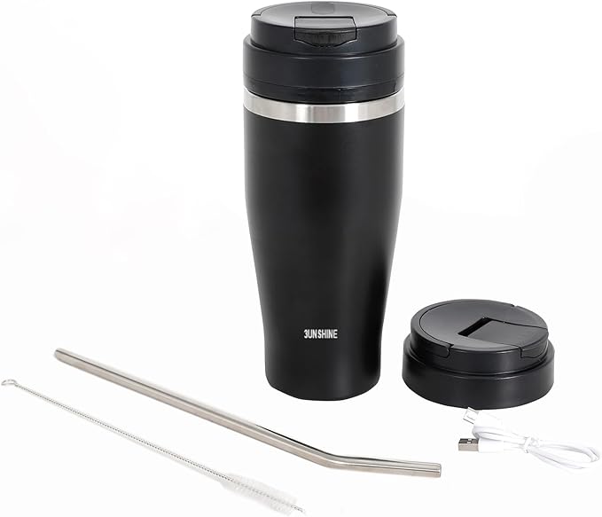 Ice Shave 2-in-1 Stainless Steel Vacuum Tumbler & Cordless Blender - 28oz, Leak Resistant, Cold 24Hrs/Ice 2 Days, 120 Watts with Waterproof Charging - For Smoothies, Home/Office/Car, Black
