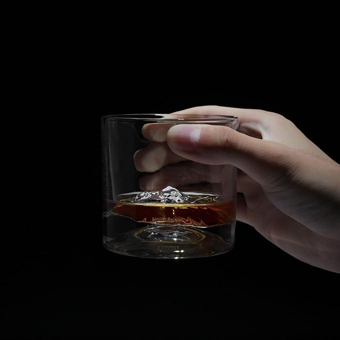 LIITON Mount Rainier Heavy Crystal Whiskey Glasses Gift Set of 2, Thick Freezable Bourbon Glass 1lb Each, Premium Whiskey Gifts for Men, Frozen Crystal Chills Cocktails, 10 oz