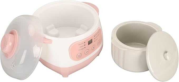 Jiawu Electric Stew Pot, 200W 1L Digital Rice Cooker With Lid, Small Ceramic Cooker Built-in Timer, Makes Soups, Porridges, Grains and Cereals for Individuals (US)