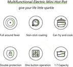 Drizzle Electric Steamer 1.8L - Multifunctional Hot Pot Non-stick Pan - Portable Rapid Ramen Cooker - Boil Dry Protection - For Noodles, Steak, Eggs, Stir-Frying, Pasta, Oatmeal