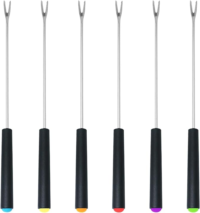 6 Pcs Fondue Forks With Handle,Fruit Fork Set,Color Fondue Sticks Set For Grill Cake Chocolate Meat Fruits Cheese Fountain Roast Marshmallows Dessert