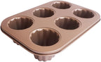 Canele Molds 6-Cavity Nonstick, Mini Canele Mold Cake Pan, Carbon Steel Canelle Pastry Molds, Washable Muffin Cupcake Pans for Oven Baking - Gold