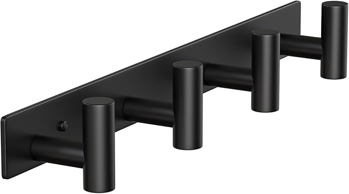 Wall Mounted Coat Rack-4 Hooks, Heavy Duty Stainless Steel Hook Rail for Towel Coat Hat Purse Bag Jacket, Towel Hooks for Entryway Bathroom Kitchen (Black 4 Hooks - 1 Pack)