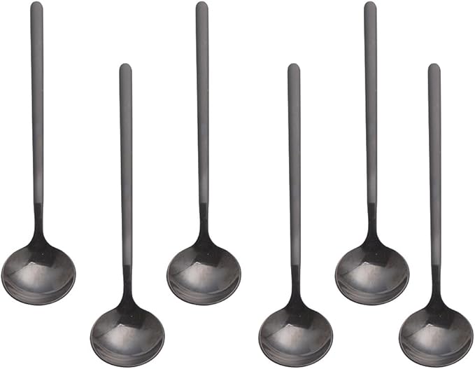 6 PCS Black Coffee Spoons, 18/8 Stainless Steel Espresso Spoons, 5.2 Inches Vogue Mini Tea Spoon, Cappuccino Stirring Small Spoon for Dessert, Ice Cream, Frosted Handle, Sweejar(Black)