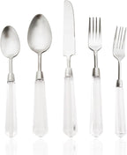 JASHII 5pcs Silver 304 Stainless Steel Flatware Cutlery Set with Transparent Acrylic Handle Diamond Shape, Matte Knife Fork Spoon Set, Dishwasher Safe for Home Wedding Hotel