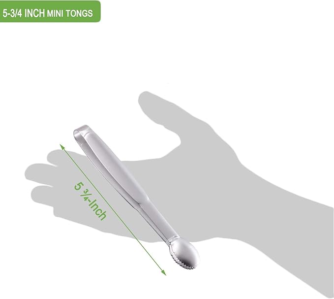 Mini Tongs 5-3/4 Inch Stainless Steel Small Serving Tongs, Tiny Kitchen Tong for Appetizers, Tea Party, Coffee Bar, Desserts, Set of 4