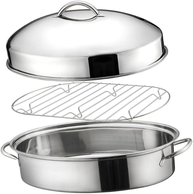 16in Fish Poacher Cooking Pot with Lid Portable Handle Multiuse Baking Tray for Seafood And Eggs, A
