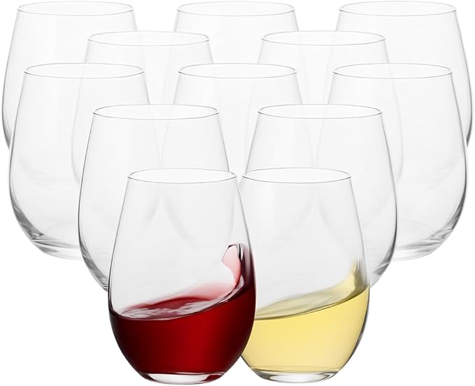 Gibson Home Bellini Glass 12 Piece All Purpose 18.5 oz Stemless Red, White, Water, Beverage Glasses/Tumbler - Set of 12 - Dishwasher Safe