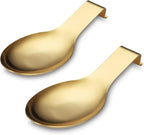 Matte Gold Spoon Rest, Stainless Steel Holder for Stove Top, Kitchen Utensils for Ladles, Tongs, Spatula, Pot Lid, Dishwasher Safe (2PC-9.5 Inch)