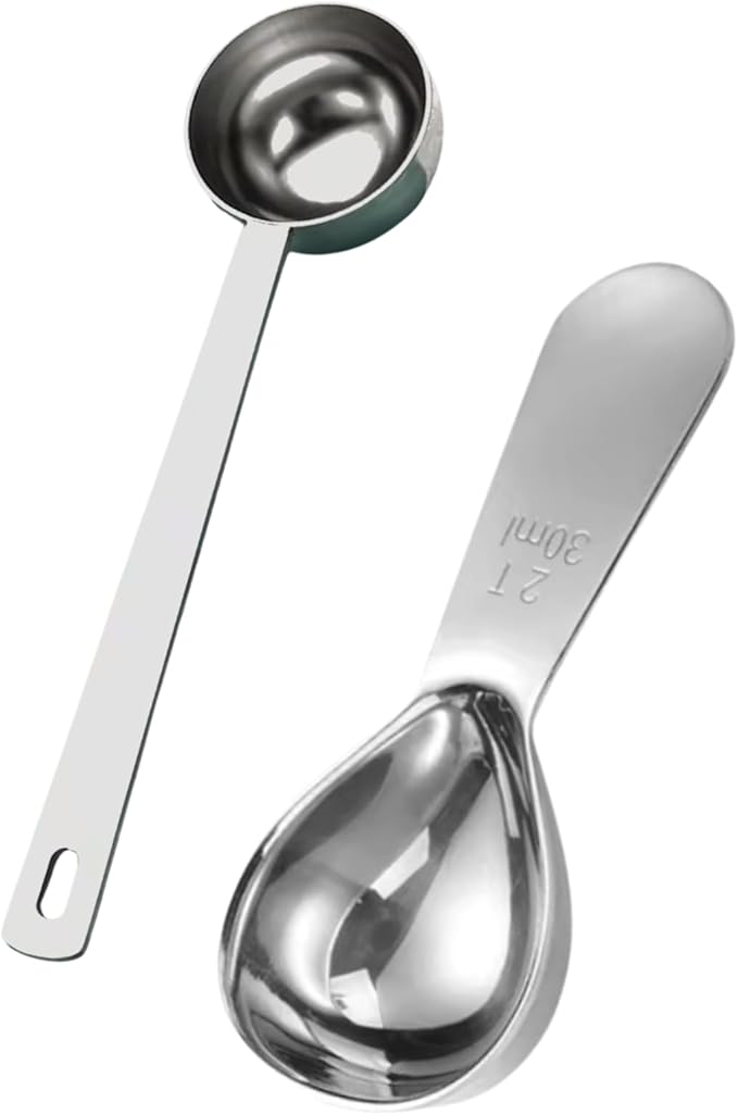 Coffee Scoop Set – 30ml Curved & 15ml Round Stainless Steel Measuring Spoons – Dual Design for Perfect Coffee Tea, & More – Ergonomically Balanced Handles