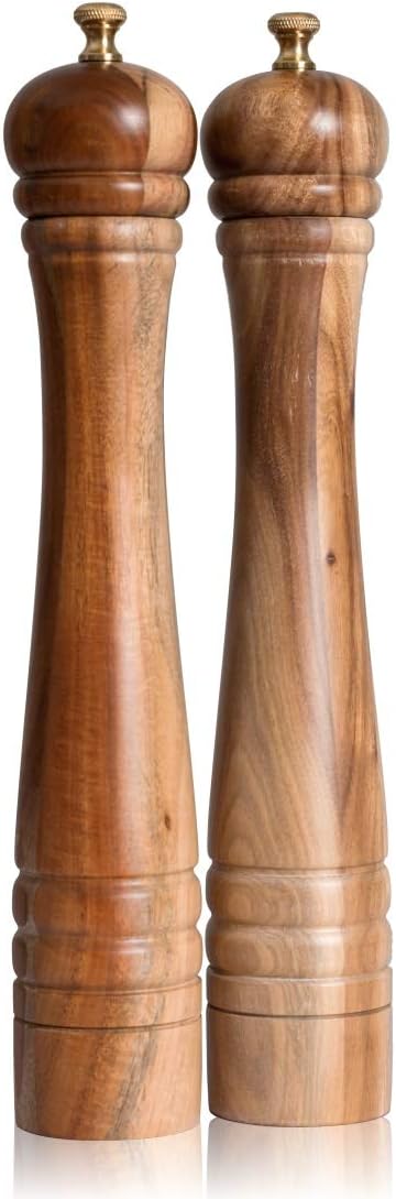 Salt and Pepper Mill Set, Pepper Grinder with Adjustable Stainless Steel Grinder, Salt Grinder with Ceramic Grinder, Acacia Wood, Height 30 cm / 12 inch