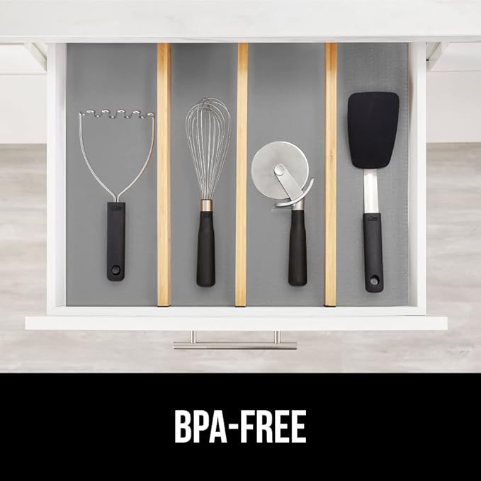 GORILLA GRIP Slip Resistant Drawer and Shelf Liner 2 Pack, Non Adhesive Water Resistant, Easy Clean and Trim, Smooth Surface Liners for Kitchen Cabinet Shelves Drawers Pantry 12 IN x 20 FT, Light Gray