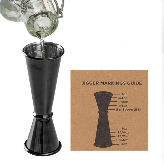 A Bar Above Premium Japanese Jigger, with 8 Measurements Inside, Professional and Heavy-Duty, 304 Stainless Steel Cocktail Double Jiggers, for Bartending, 1 Jigger, Black