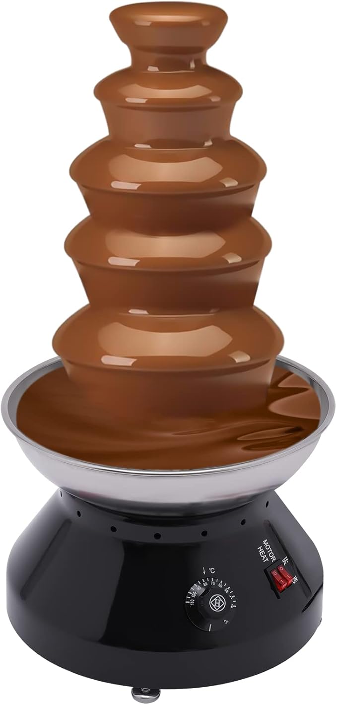 5 Tier Chocolate Fountain, 230W 3000ml/7LBS Stainless Steel Electric Chocolate Fondue Fountain Machine 86-230 °F Hot Chocolate Fondue Tower for Party, Wedding, Buffet
