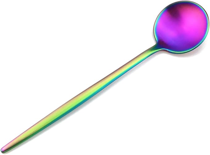 Matte Rainbow Silverware, Gugrida 5-Piece 18/10 Stainless Steel Flatware Set, Satin Finish Kitchen Utensils, Tableware Travel Cutlery for Camping, Office or School Lunch, Dishwasher Safe