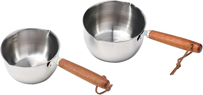 Stainless Steel Butter Melting Pot Multi-Purpose Sauce Pan Mini Milk Warmer with Wooden Handle for Induction Gas Electric Stove Compatible Kitchen Tool(500ml)