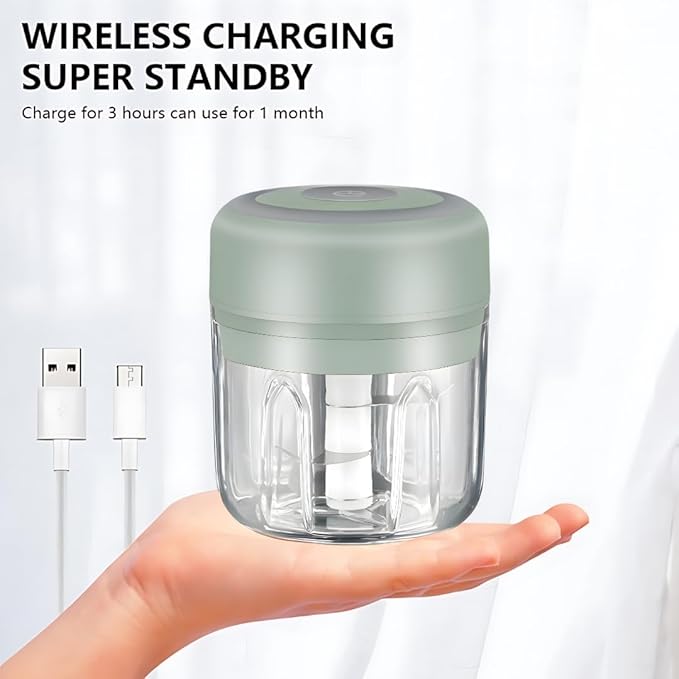 Green - Mini Electric Food Processor and Garlic Chopper - 250ML, USB Charging, 3 Blades - Perfect for Chopping Vegetable, Pepper, Onion, Garlic, Ginger, Spice, Meat, Baby Food, and More (Green)
