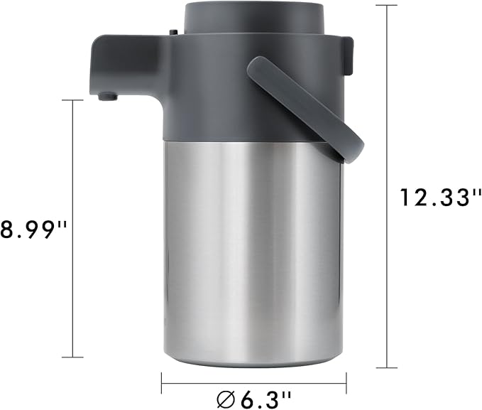 Tiken Airpot Coffee Dispenser with Pump - 102oz/3L Thermal Coffee Carafes for Hot Beverage - Stainless Steel Insulated Coffee Thermos Carafe, Silver