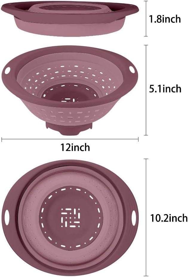 QiMH Collapsible Colander and Strainer, 5 Quart(1.25 gal) BPA Free & Dishwasher-safe Silicone Foldable Strainer, Heavey Duty Kitchen Drainer Basket for Pasta, Veggies and Fruits