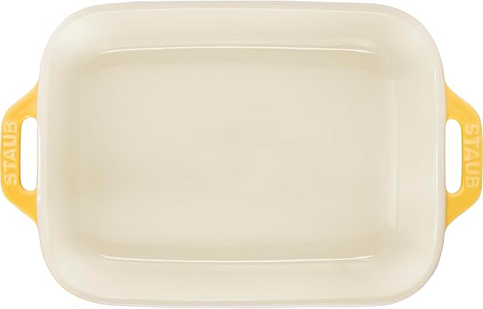 STAUB Ceramic Rectangular Baking Dish Set, Casserole Dish, 2-Piece, Citron