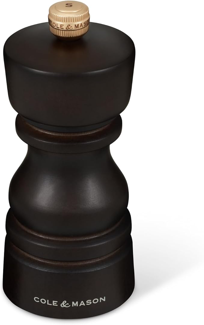 Cole & Mason London Refillable Spice Mill - Kitchen & Home Accessory - Table Salt Grinder - Salt Mill with Ceramic Mechanism - 5", Chocolate Wood