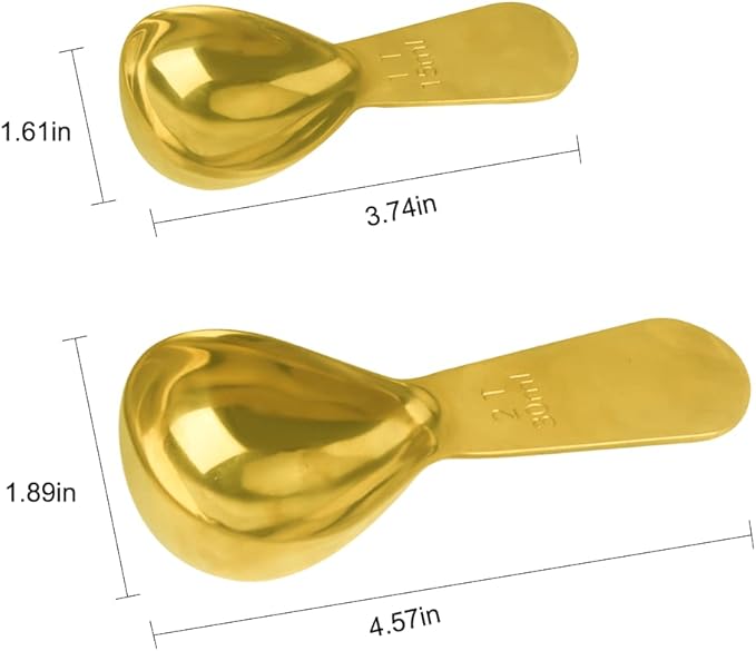 Stainless Steel Coffee Scoop Set - 15ml & 30ml Measures, Milk & Fruit Powder, Gold, 2 Pack