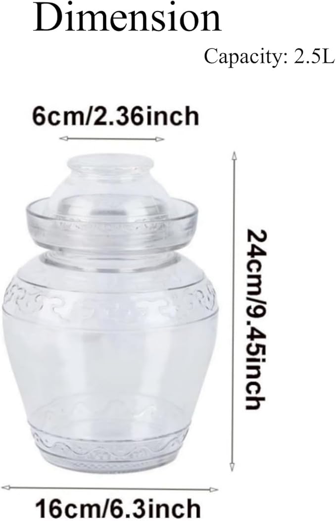 2.5 Liter Canning Pickle Fermentation Jar Glass Jar with Lid, Kombucha Crock with Water Seal for Making Pickles, Kimchi, Sauerkraut, Kombucha and Wine Brewing, Fermentation Kit