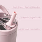 HydroJug Sport - Stainless Steel Tumbler with Straw, Vacuum Insulated, 40oz Leakproof Water Bottle, Ergonomic Design, Reusable, Dishwasher Safe, Rubber Base, Durable for Gym or Outdoors, Pink Sand