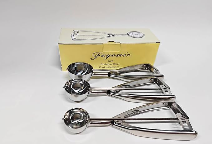 Cookie Scoop Set - Small/1 Tbsp, Medium/2 Tbsp, Large/3 Tbsp - Cookie Dough Scoop, Cookie Scoops for Baking Set of 3,18/8 Stainless Steel Melon Baller Scoops Ice Cream Scoop