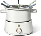 Beautiful 3-Quart Electric Fondue Set, Stainless Steel & Ceramic Insert, Nonstick, Adjustable Temp (White Icing)