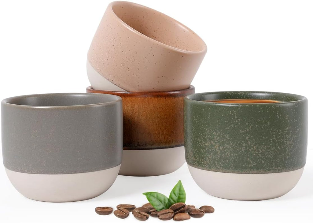 INGOFIN Ceramic Espresso Cup Set of 4-4.2 oz Espresso Cup for Coffee and Tea, Modern Porcelain Glazed Demitasse Cups, Microwave Dishwasher Safe Mugs, Suit for Espresso Machine, Mix