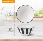 Cereal Bowl Porcelain Soup Bowls - Ceramic Bowl Set 23 oz - 6 Inch Japanese Bowls Black and White for Serving Salad | Ramen | Noodle | Pho | Oat | Oatmeal - Microwave and Dishwasher Safe - Set of 6