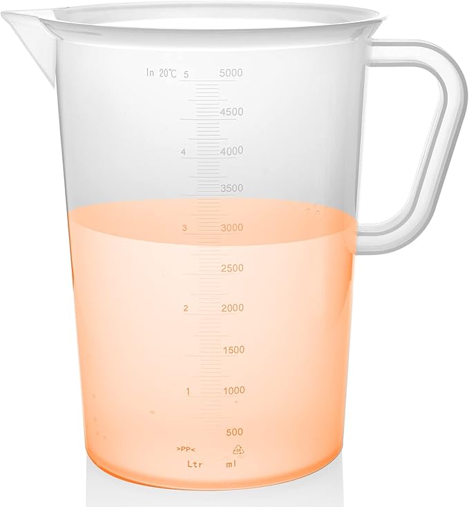 Plastic Graduated Measuring and Mixing Pitcher - 5000ml Plastic Graduated Measuring Pitcher - Soap Making Supplies for Easy Pouring & Accurate Measurements, With Handle & Pour Spout, 5 Liter