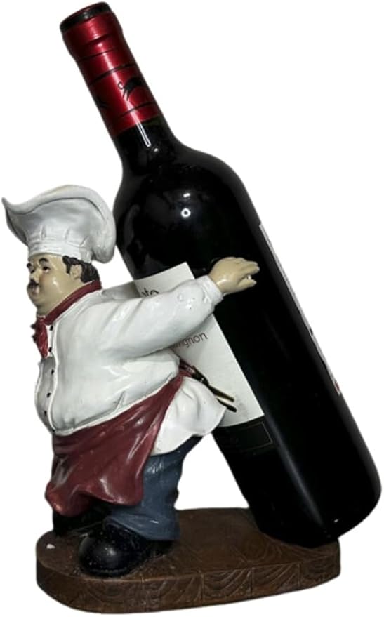 Funny Italian Chef Wine Bottle Holder – Decorative Kitchen & Table Centerpiece Statue, Novelty Wine Rack for Countertop Display, Home Decor & Wine Lover Gift, 7.5” Height