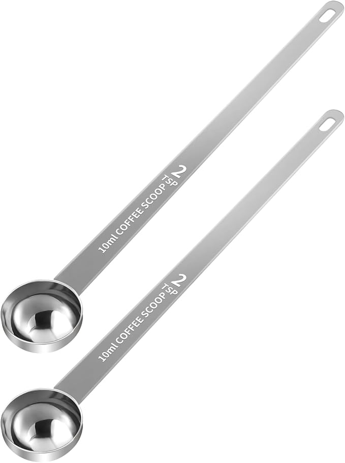 2PCS 2 Teaspoon Coffee Scoop, 9.1" Long Handle Measuring Spoon, 2tsp (10 ml) Stainless Steel Scooper