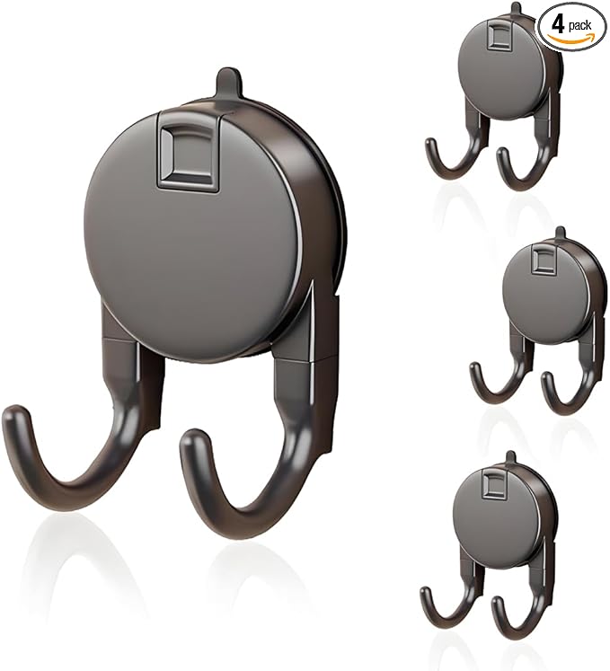 4 Pack Heavy Duty Suction Cup Hooks - No Drill Vacuum Suction Hanger for Bathroom, Kitchen, Glass/Tile/Metal, Holds Towels, Keys, Utensils (Gunmetal Gray)