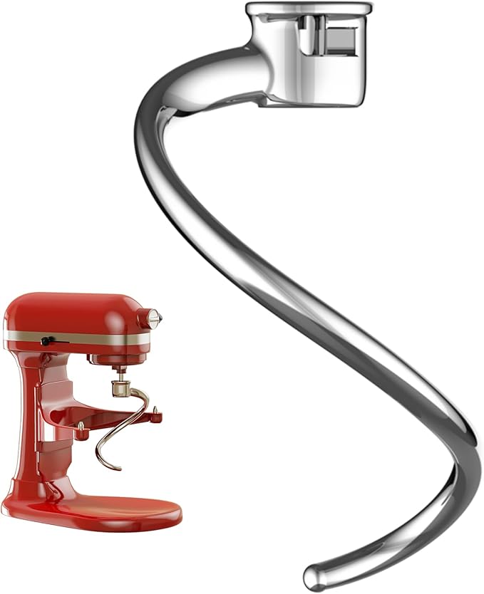 GVODE Stainless Steel Spiral Dough Hook for Kitchenaid Stand Mixer, Bread Hook Fits Kitchenaid 5Plus & 6QT Bowl-Lift Stand Mixers, Dishwasher Safe, Not Fit for KitchenAid TILT-HEAD Mixer