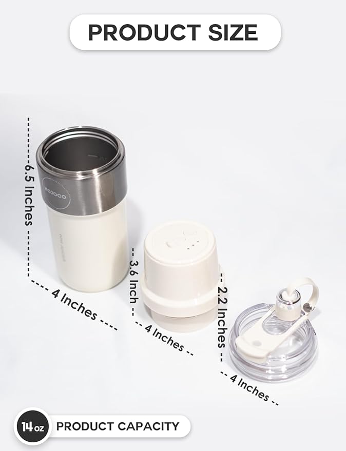 Mojoco Personal Smoothie Blender – Vacuum Insulated Blender for Fruits and Vegetables - Rechargeable Portable Blenders with Stainless Steel Blade for Travel, Camping, Gym