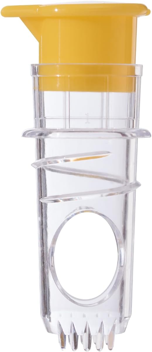 Yellow Manual Citrus Juicer with Filter and Spout, Screw-Top Hand Press for Lemon Orange Drinks