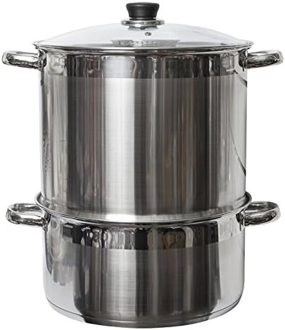 5 Tier/Level 20 qt Uzbek 18/10 Stainless Steel Steamer Cooker Warmer w/Tempered Glass Cover for Dumplings, Ravioli, Vegetables, Fish, Manti, Mantovarka