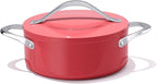 Dutch Oven Pot with Lid 4.5QT Stock Pot 9.5 Inch Nonstick Ceramic Coated Soup Pot Non-Toxic PFAS-Free, Quick & Even Heat Distribution for Braising, Baking Bread & Stewing, Compatible for All Cooktops(Induction/Gas/Electric) Oven Safe to 500°F, Fusion Red