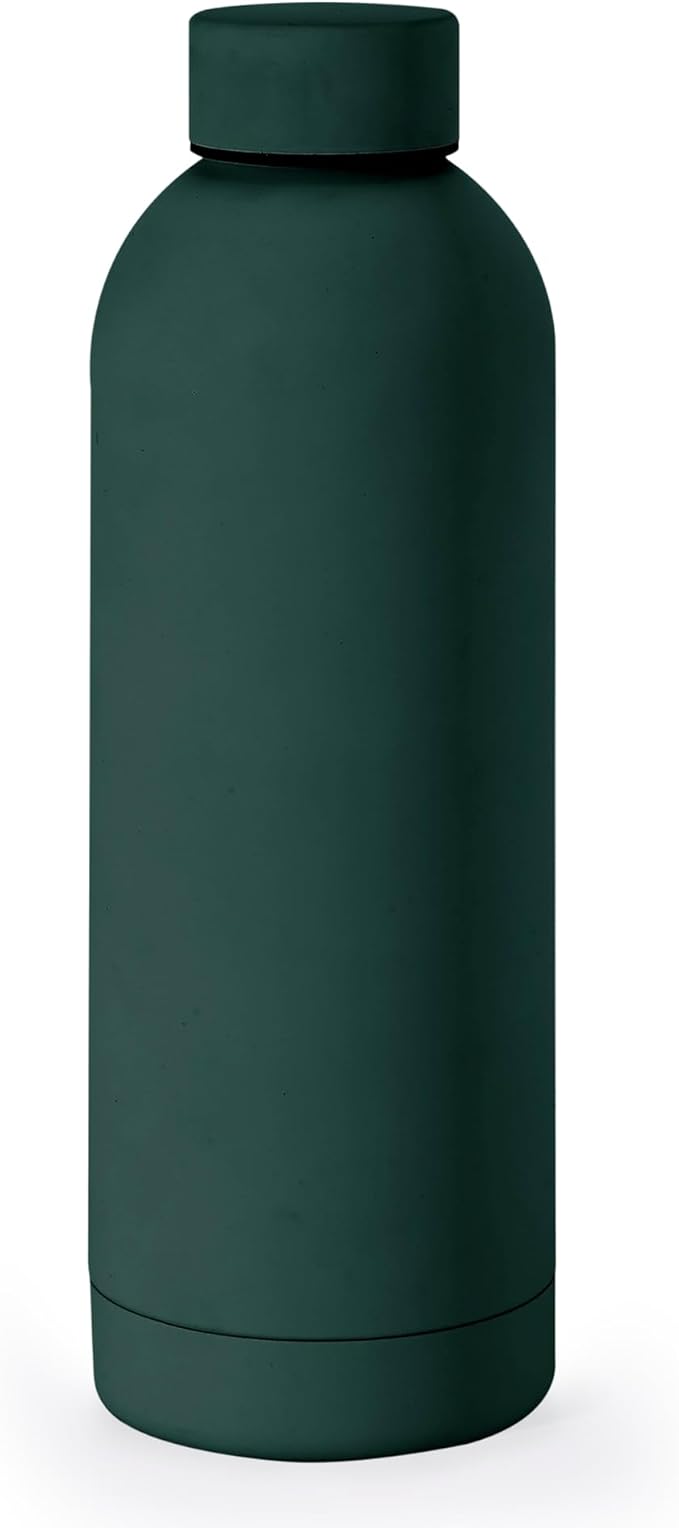 NOBL Stainless Steel Water Bottle,17 oz, 500 ml, Double Wall Vacuum Insulation, Sealed Thermos Bottle Keeps Drinks Cold 24 Hrs & Hot 12 Hrs, Leak Proof, Fits Noble Carry-On Cup Holder - Forest Green