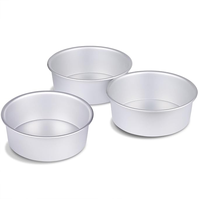 HomeMall 6 x 3 Inch Round Cake Pan Set of 3, Aluminum Baking Pans for Layer Cakes, Birthday Anniversary, Heavy Duty Non-Stick & Oven Safe, Commercial Grade Baking Tools for Home Kitchen